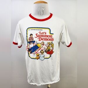 Hot Topic Men's White Graphic T-shirt with Red Trim Ringer Tee, sz XL